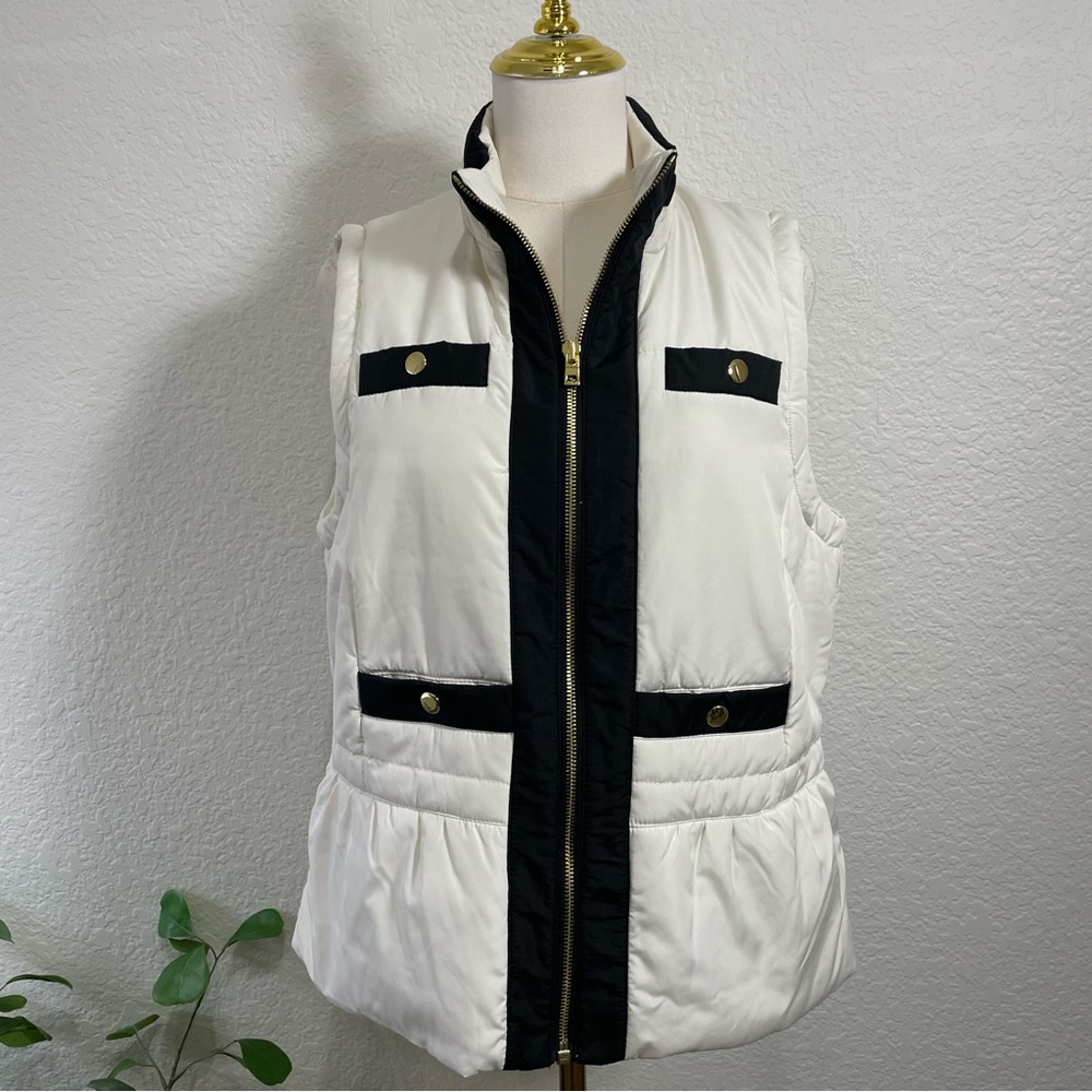 Chico’s Zenergy Quilted Puffer Vest – White & Black | Size 1